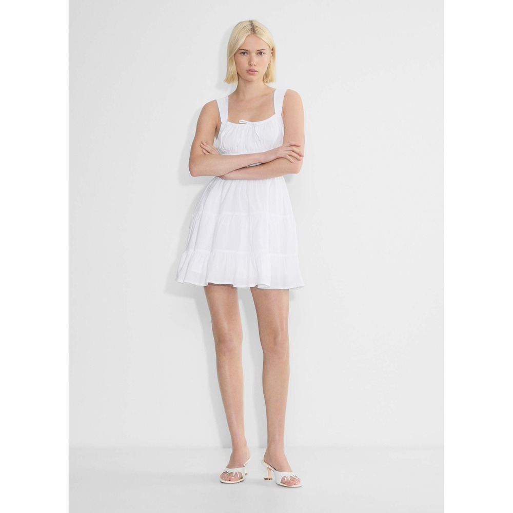 Aritzia Sunday Best Martine Poplin Mini Dress White Cotton XXS Cottagecore Bow